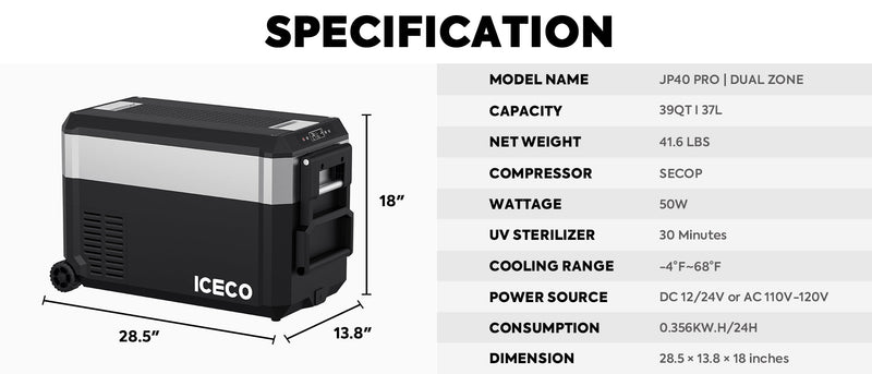 Load image into Gallery viewer, JP40 Pro Dual Zone Wheeled Portable Freezer- Golden | ICECO | 40 LT
