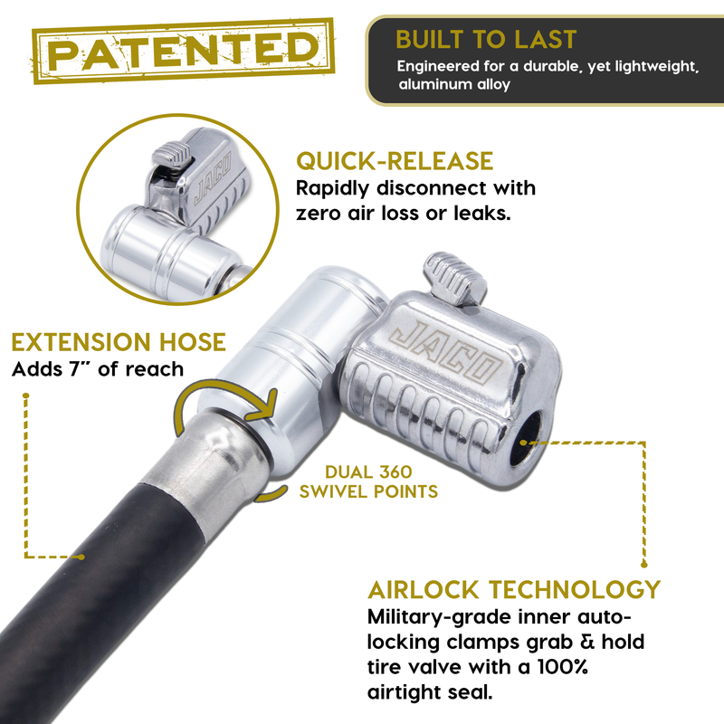 Load image into Gallery viewer, Lightning L2X Tire Inflator Hose Extension Self-Locking Nozzle | Patented Lock-on Air Hose Adapter for Tire Pumps (Open Flow)
