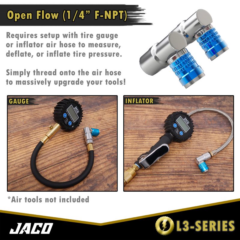 Load image into Gallery viewer, Lightning™ L3-Series Bike Tire Air Chuck - 1/4" F-NPT (Presta + Schrader Valves) | Open Flow (2 Pack)
