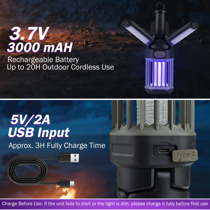 Load image into Gallery viewer, Outdoor Bug Zapper with Foldable Camping Lantern USB-C Rechargeable Electric Mosquito Killer
