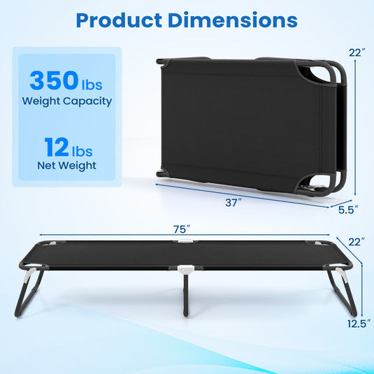 Outdoor Folding Camping Bed for Sleeping Hiking Travel-Black