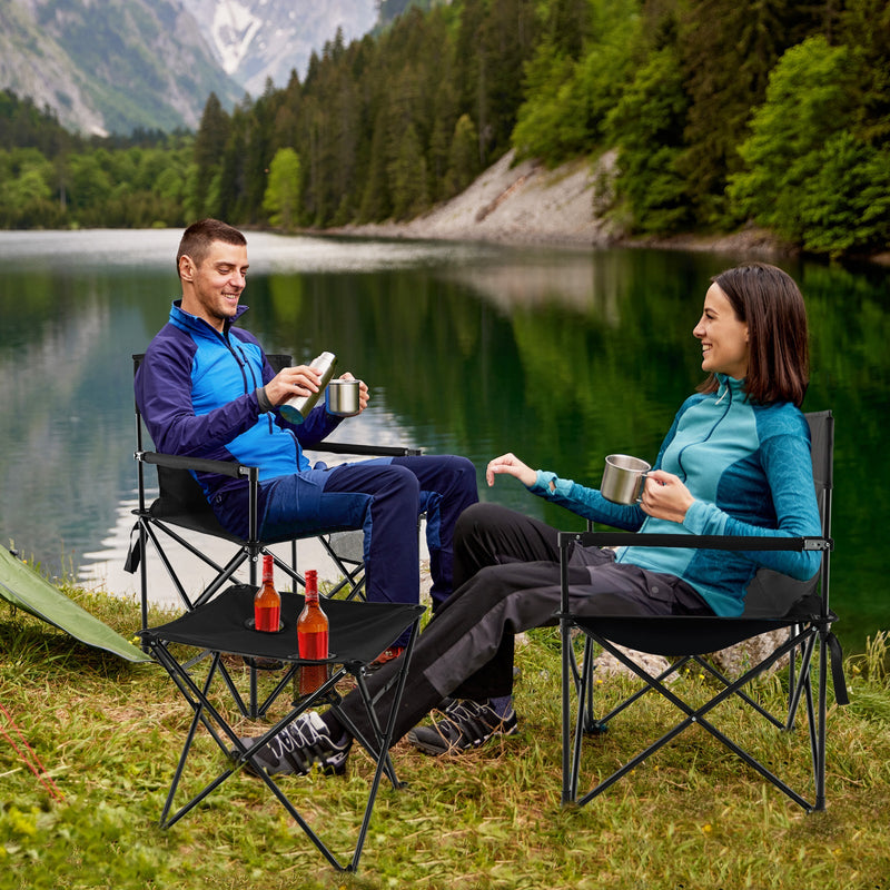 Load image into Gallery viewer, Outdoor Folding Camping Chairs and Table Set with Carrying Bag-Black
