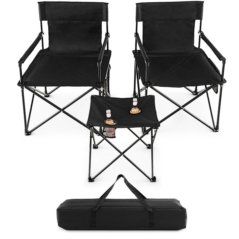 Load image into Gallery viewer, Outdoor Folding Camping Chairs and Table Set with Carrying Bag-Black
