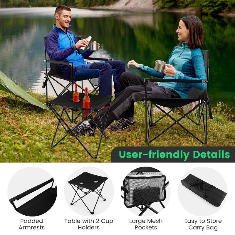 Load image into Gallery viewer, Outdoor Folding Camping Chairs and Table Set with Carrying Bag-Black
