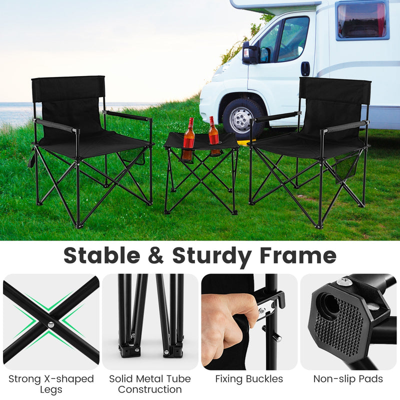 Load image into Gallery viewer, Outdoor Folding Camping Chairs and Table Set with Carrying Bag-Black
