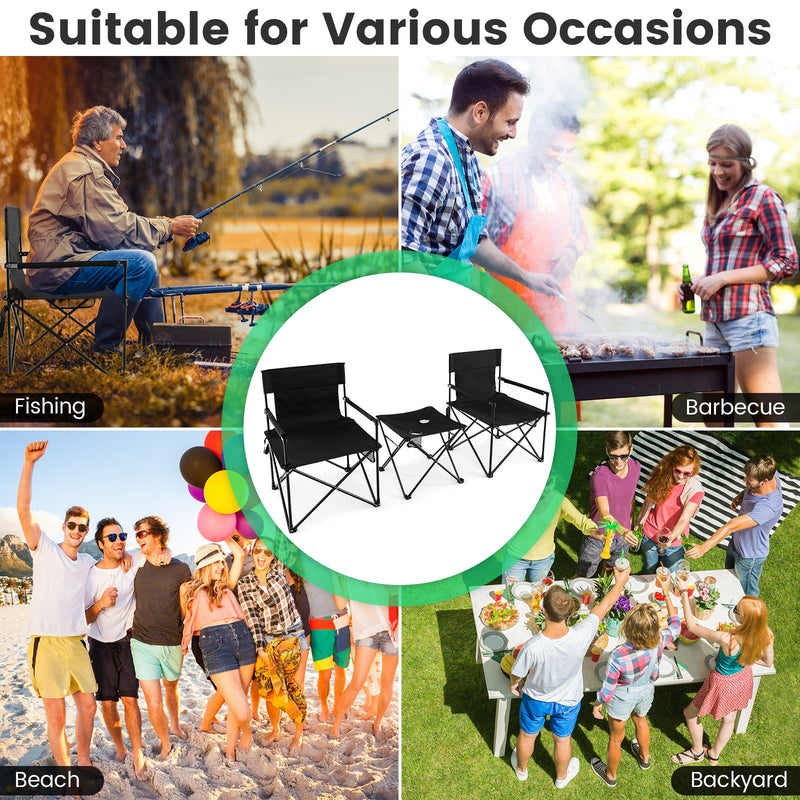 Load image into Gallery viewer, Outdoor Folding Camping Chairs and Table Set with Carrying Bag-Black
