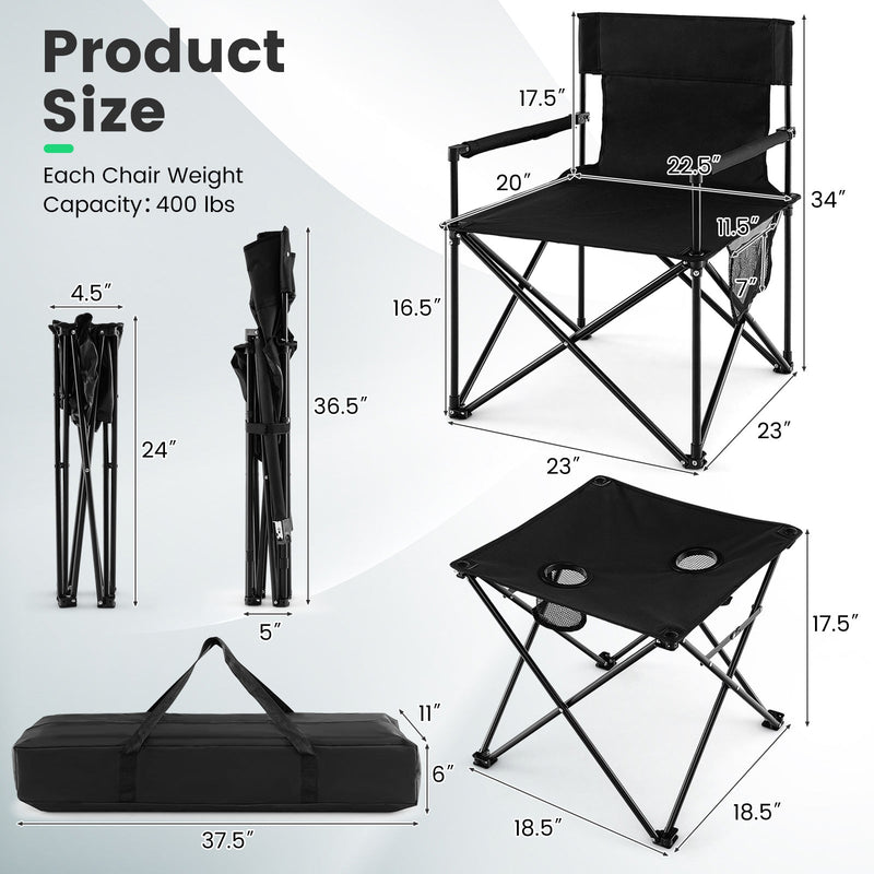 Load image into Gallery viewer, Outdoor Folding Camping Chairs and Table Set with Carrying Bag-Black
