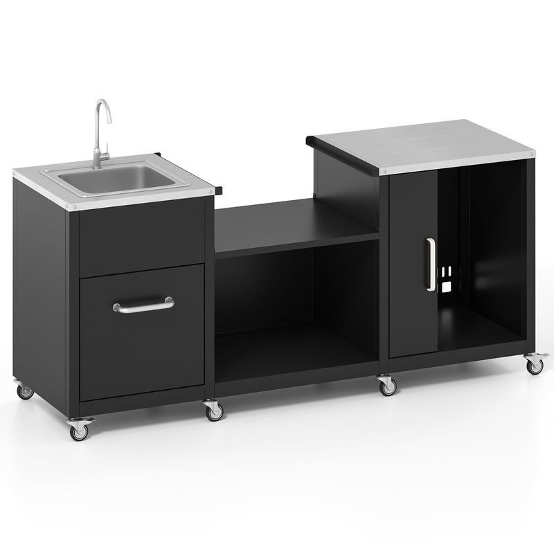 Load image into Gallery viewer, Outdoor Grill Table with Sink and Drainage Heavy Duty Metal Grill Cart-Black
