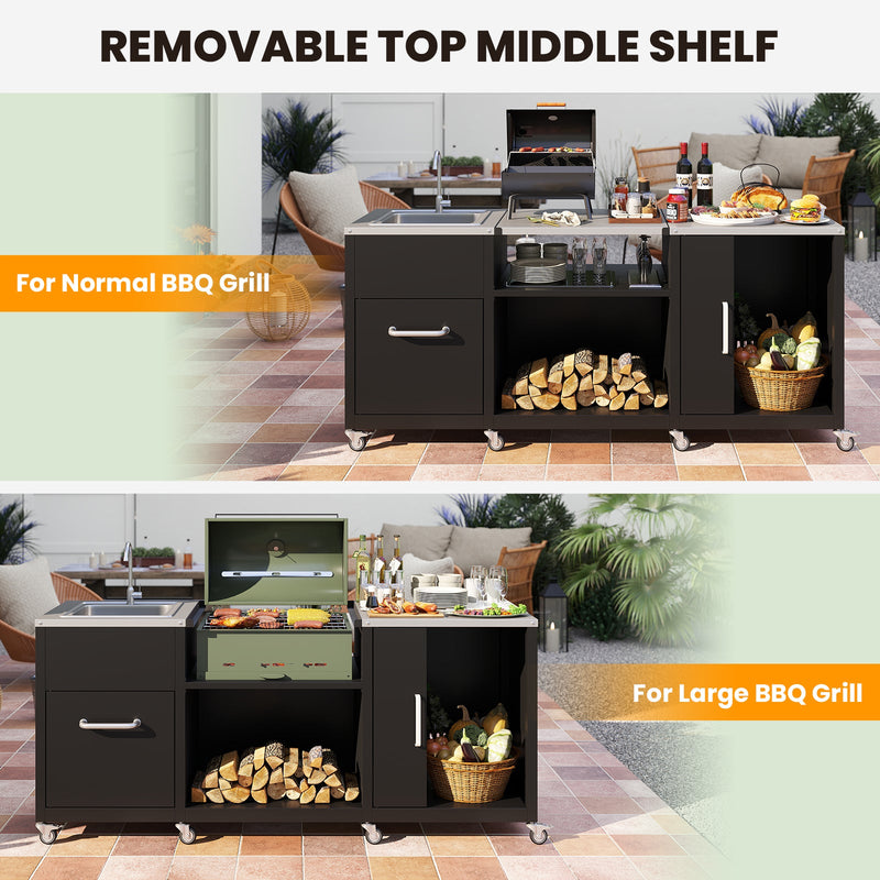 Load image into Gallery viewer, Outdoor Grill Table with Sink and Drainage Heavy Duty Metal Grill Cart-Black

