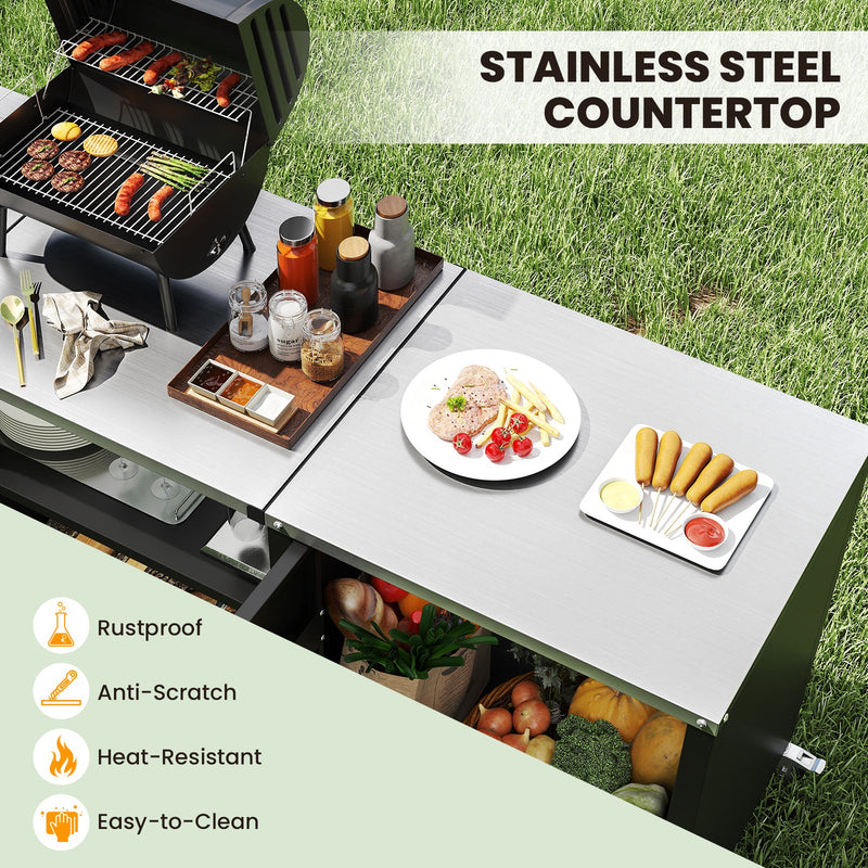 Load image into Gallery viewer, Outdoor Grill Table with Sink and Drainage Heavy Duty Metal Grill Cart-Black
