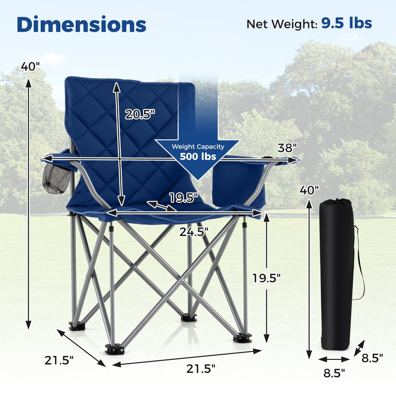 Load image into Gallery viewer, Oversized Camping Chairs Outdoor Folding Chair with Cooler Pouch and Cup Holder
