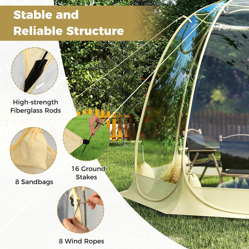 Load image into Gallery viewer, Pop Up Bubble Tent 630° Transparent PVC Igloo 8.5 x 8.5 FT Instant Setup Screen House for 5-6 People-Beige
