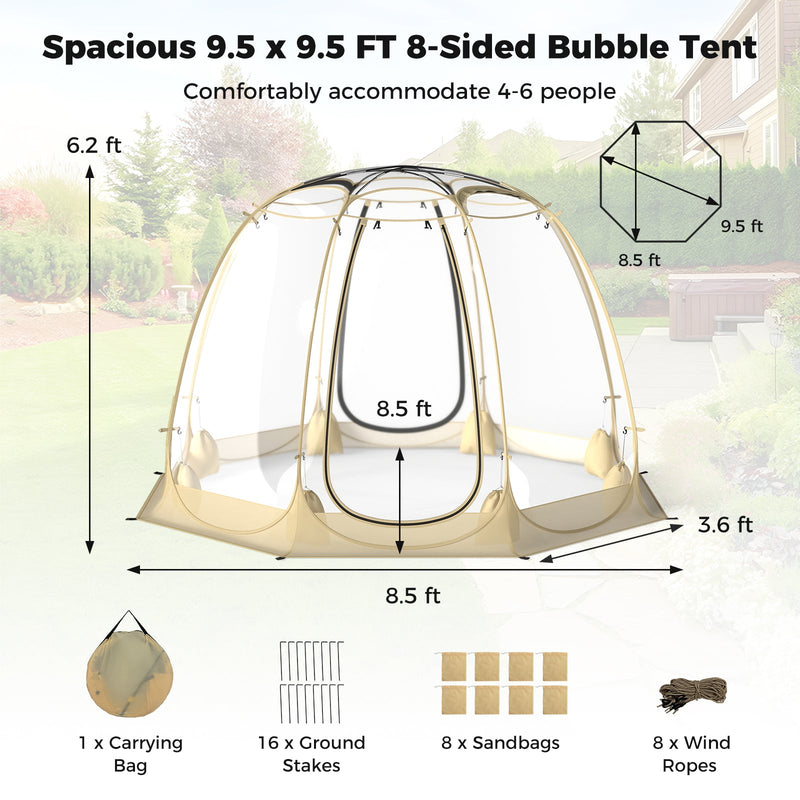 Load image into Gallery viewer, Pop Up Bubble Tent 630° Transparent PVC Igloo 8.5 x 8.5 FT Instant Setup Screen House for 5-6 People-Beige
