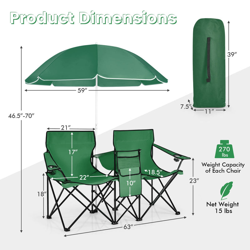 Load image into Gallery viewer, Portable Folding Picnic Double Chair
