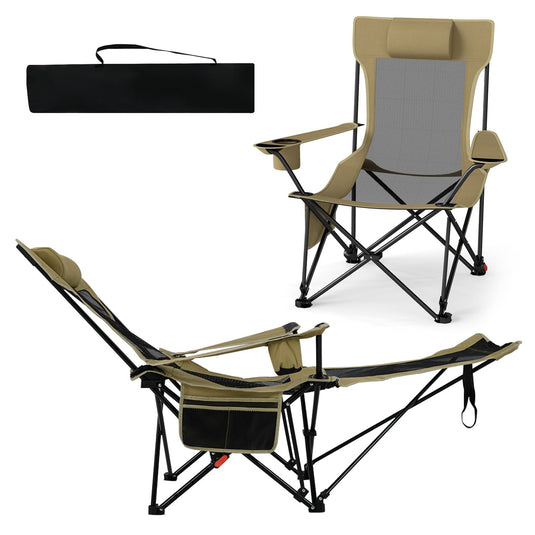Reclining Camping Chair with Removable Footrest and Adjustable Backrest