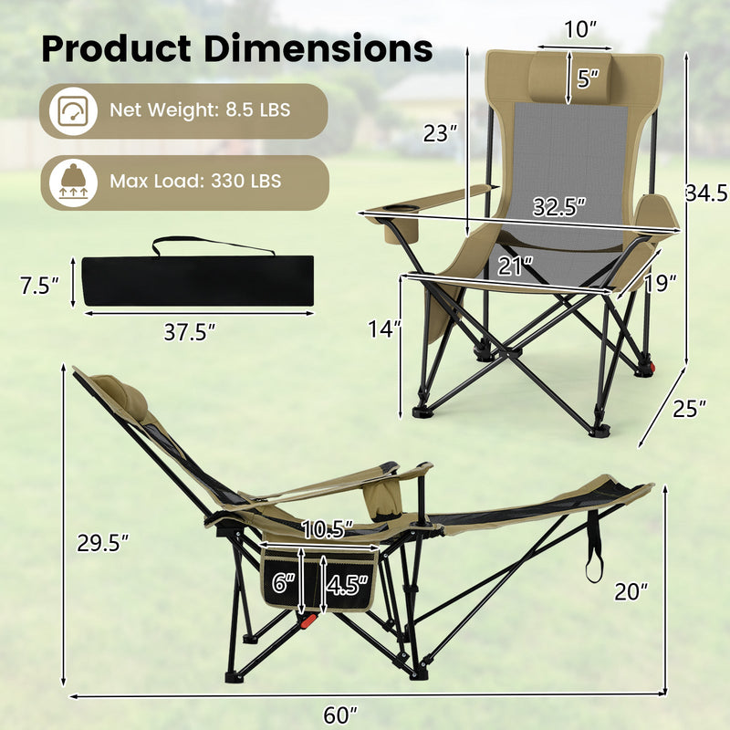 Load image into Gallery viewer, Reclining Camping Chair with Removable Footrest and Adjustable Backrest
