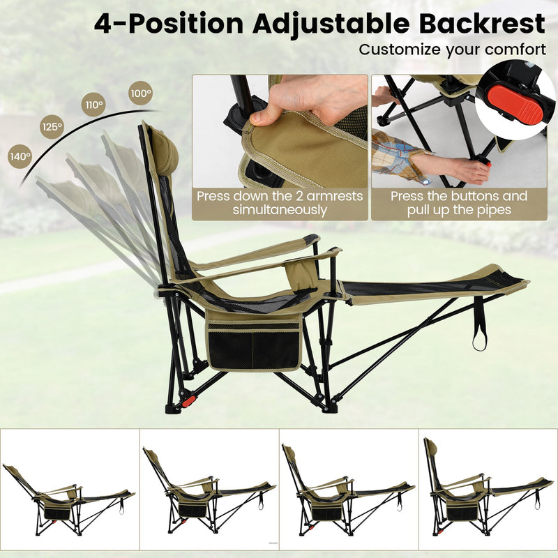 Load image into Gallery viewer, Reclining Camping Chair with Removable Footrest and Adjustable Backrest
