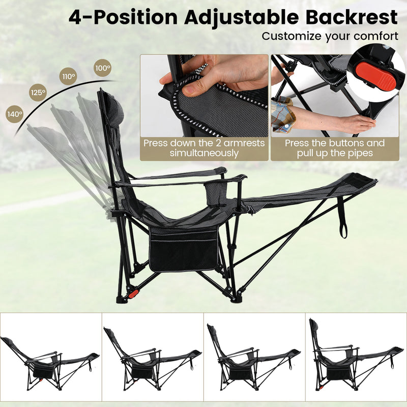 Load image into Gallery viewer, Reclining Camping Chair with Removable Footrest and Adjustable Backrest
