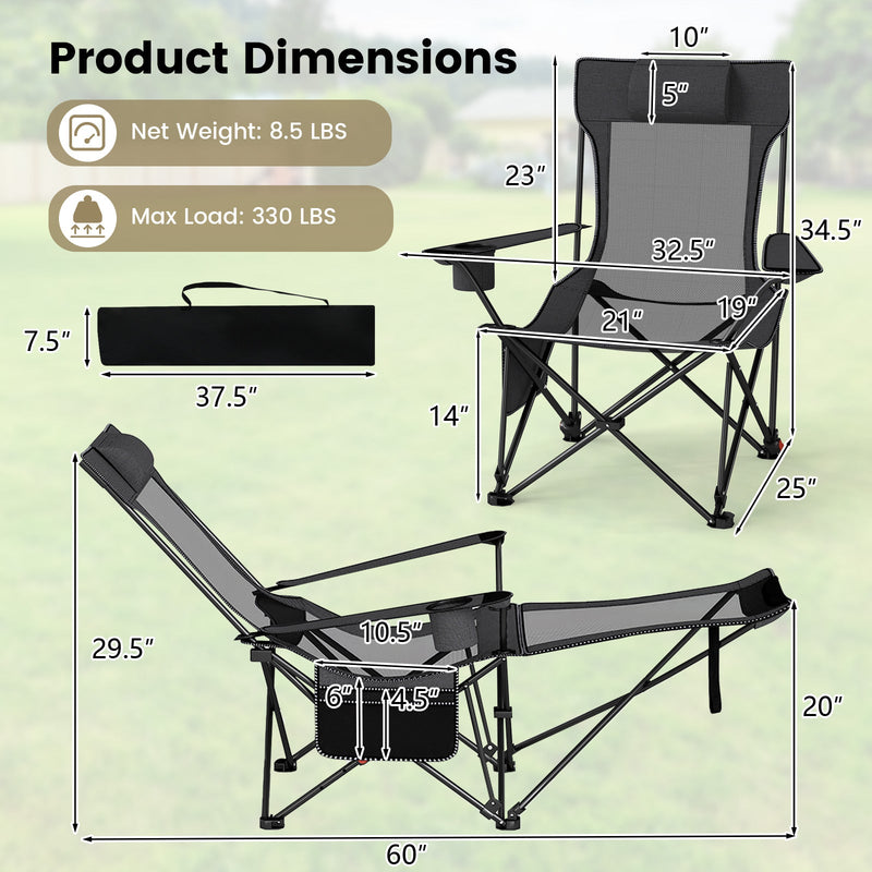 Load image into Gallery viewer, Reclining Camping Chair with Removable Footrest and Adjustable Backrest
