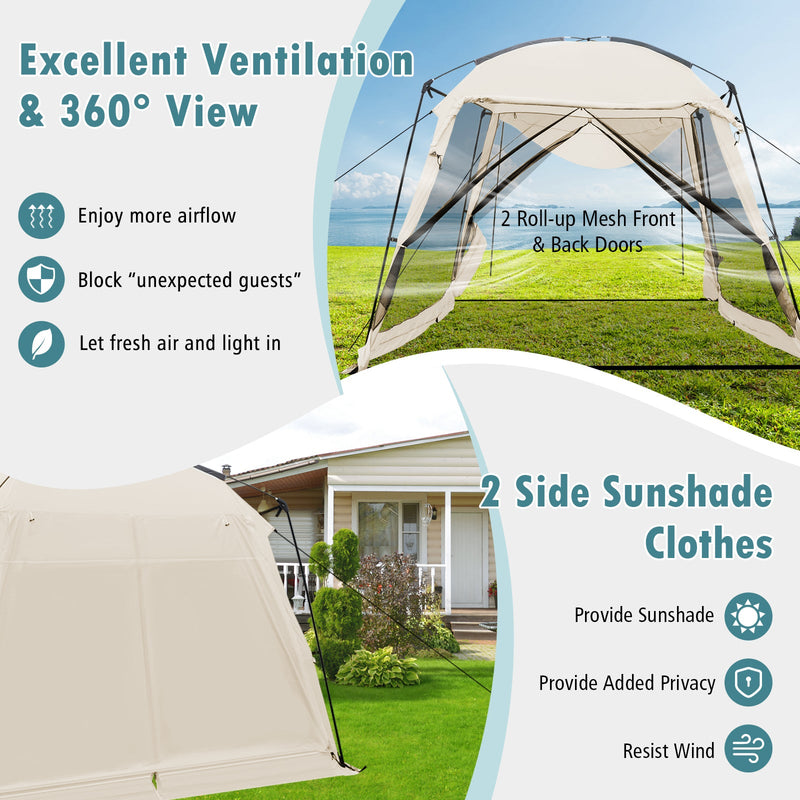 Load image into Gallery viewer, 10 x 10 Feet Screened Canopy Tent w/ Vestibule and Zippered Door-Beige
