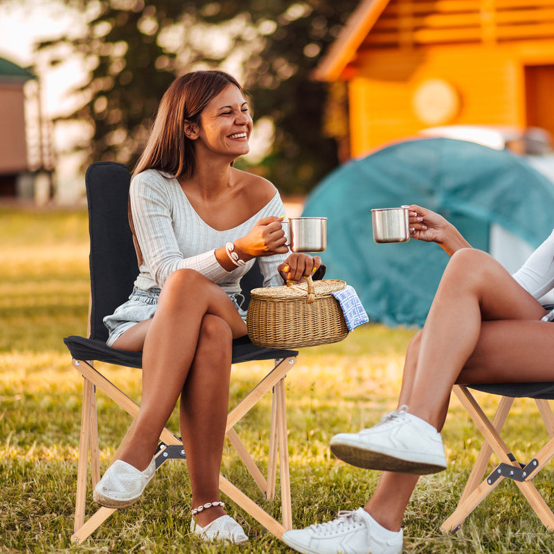 Load image into Gallery viewer, Set of 2 Bamboo Dorm Chair with Storage Pocket for Camping and Fishing
