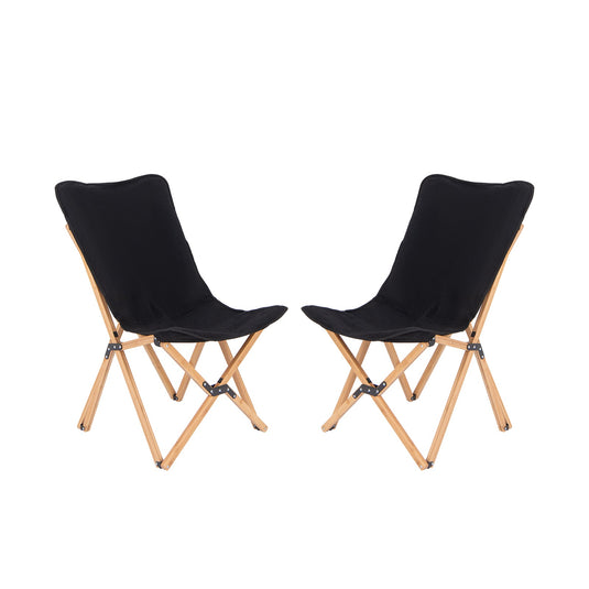 Set of 2 Bamboo Dorm Chair with Storage Pocket for Camping and Fishing