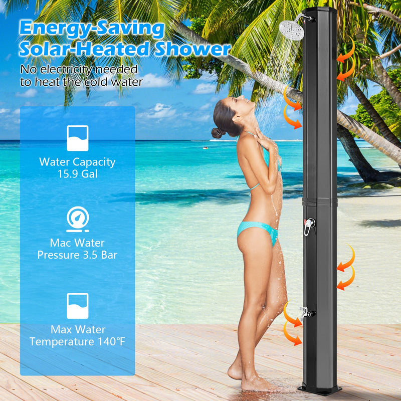 Load image into Gallery viewer, 7.5 Feet 15.9 Gallon Solar Heated Outdoor Shower with Shower Head-Black
