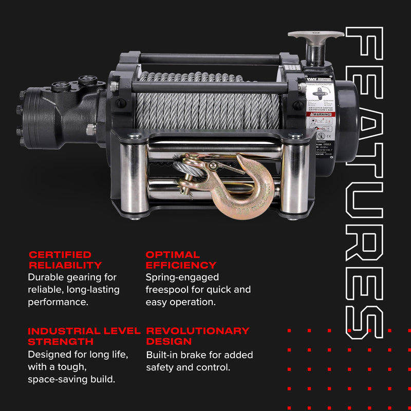 Load image into Gallery viewer, NH 10,000lb Industrial Hydraulic Winch - Steel Rope
