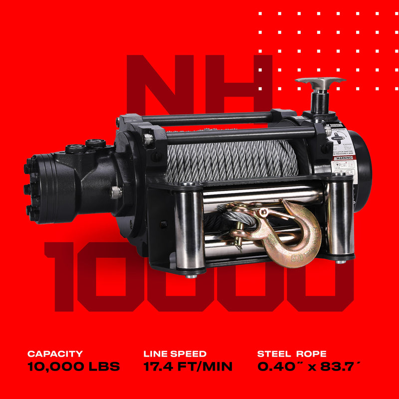 Load image into Gallery viewer, NH 10,000lb Industrial Hydraulic Winch - Steel Rope
