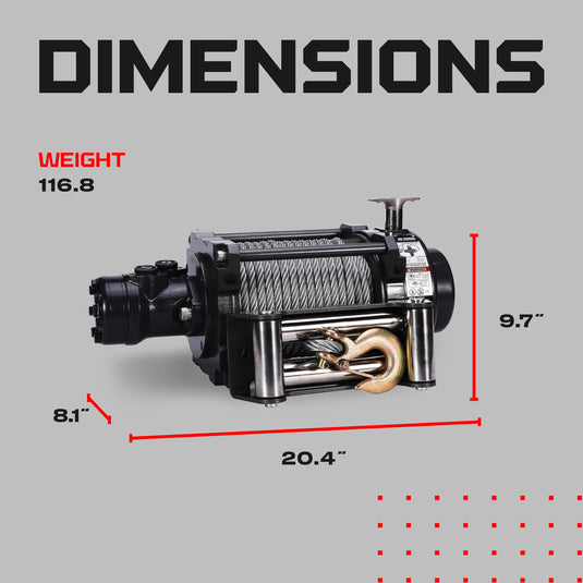 NH 10,000lb Industrial Hydraulic Winch - Steel Rope