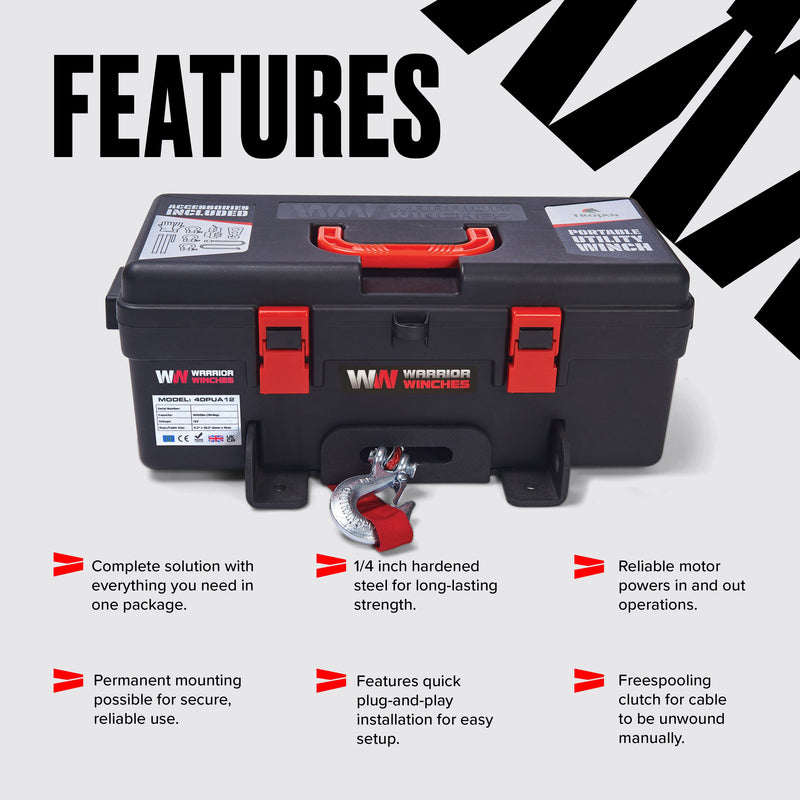 Load image into Gallery viewer, Trojan 4,000lb 12v Portable Utility Winch - Synthetic Rope
