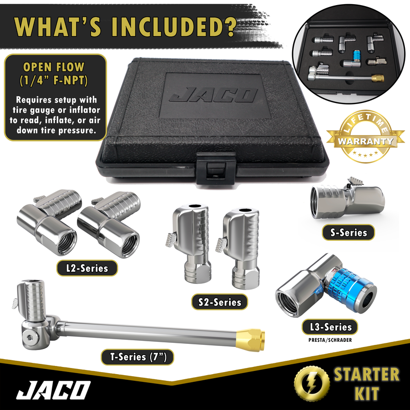 Load image into Gallery viewer, Lightning™ Tire Air Chuck Starter Kit - Patented | Open Flow, 1/4" F-NPT (Set of 7)
