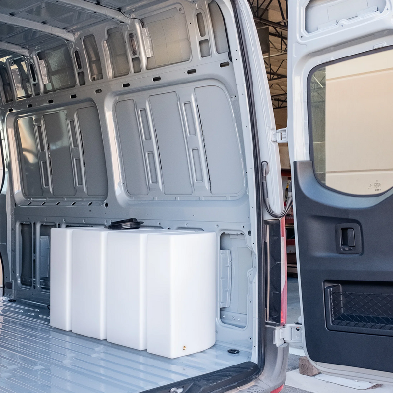 Load image into Gallery viewer, Wheel Well Fresh Water Tank – 59.4 Gal – Sprinter 144" WB &amp; 170" WB – Custom Van Schmiede

