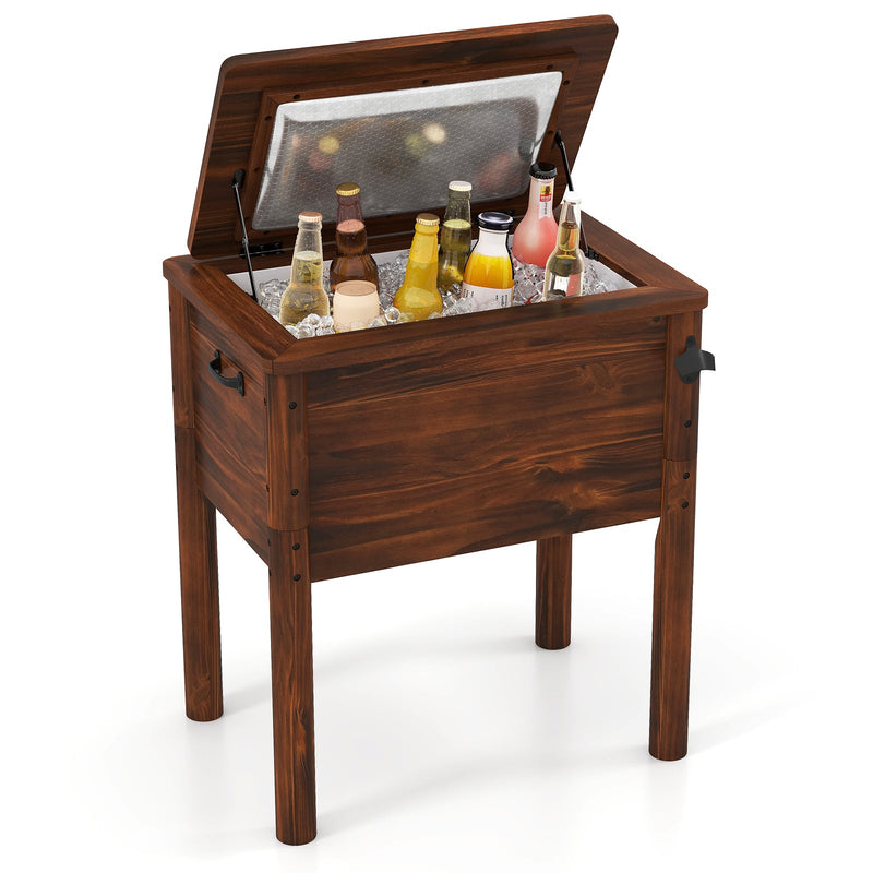Load image into Gallery viewer, Wooden Patio Cooler with 3 Handles and Bottle Opener-Brown
