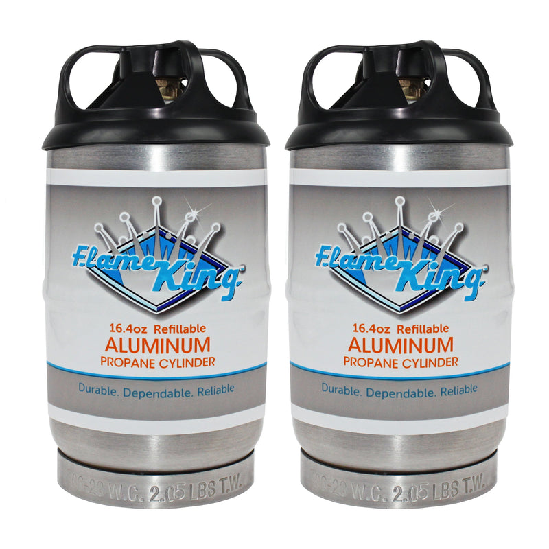 Load image into Gallery viewer, Flame King 2 pack Aluminum Eco Friendly Sustainable 1lb Empty Refillable Propane Tank LP Cylinder
