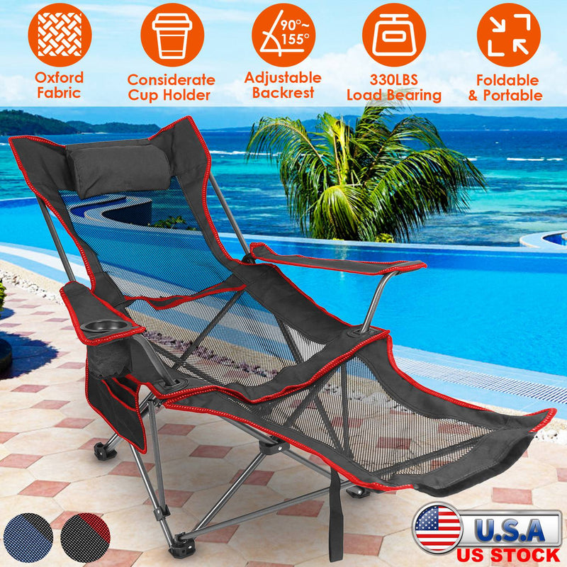 Load image into Gallery viewer, Foldable Camping Chair 330LBS Load Heavy Duty Steel Lawn Chair Collapsible Chair with Reclining Backrest Angle Cup Holder Pillow Side Pocket Carry Bag
