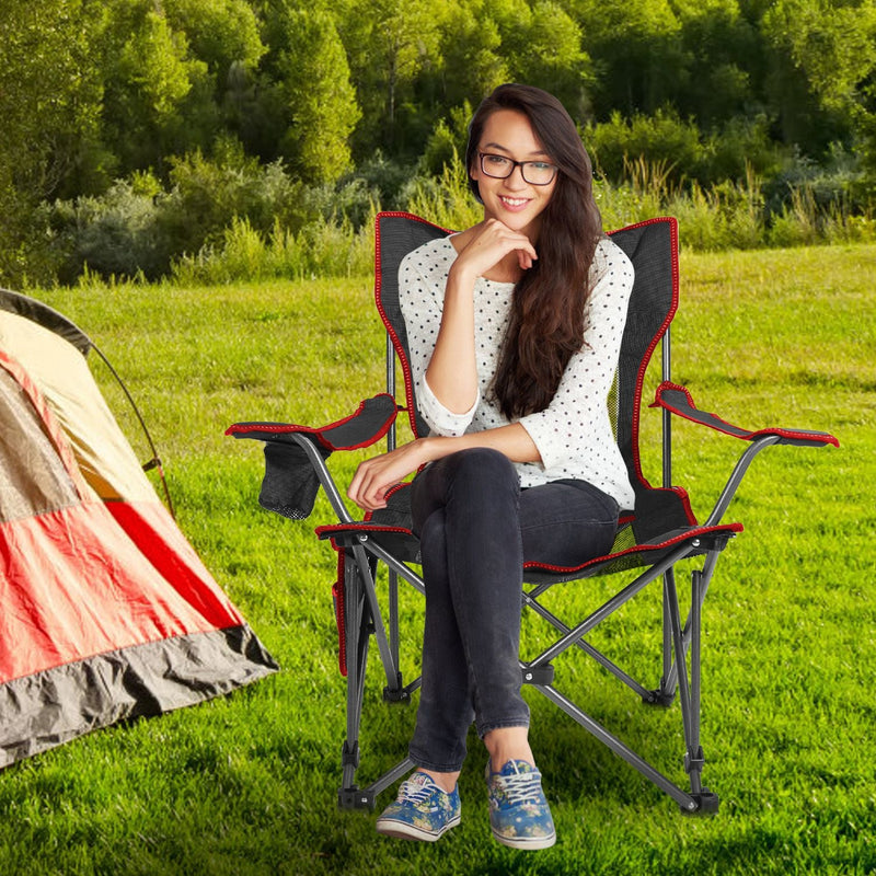 Load image into Gallery viewer, Foldable Camping Chair 330LBS Load Heavy Duty Steel Lawn Chair Collapsible Chair with Reclining Backrest Angle Cup Holder Pillow Side Pocket Carry Bag
