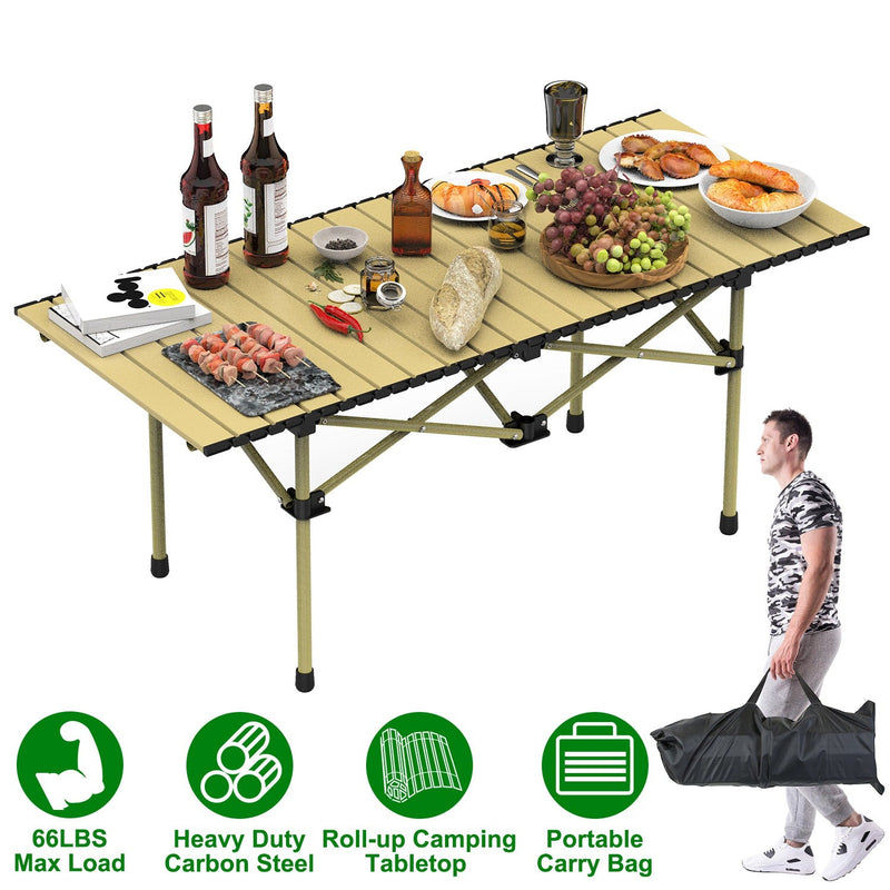 Load image into Gallery viewer, Folding Camping Table Portable Lightweight Carbon Steel Roll-up Picnic BBQ Desk with Carry Bag Heavy Duty for Outdoor Beach Backyard Party Patio Campi
