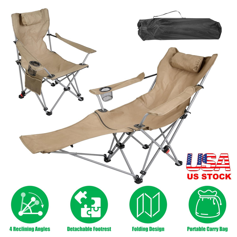 Load image into Gallery viewer, Reclining Camping Chair with Footrest 4-Position Adjustable Outdoor Folding Chair Heavy Duty Portable Camping Lounge Chair with Headrest Cup Holder &amp;
