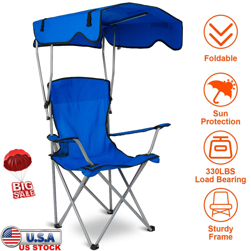 Load image into Gallery viewer, Foldable Beach Canopy Chair Sun Protection Camping Lawn Canopy Chair 330LBS Load Folding Seat w/ Cup Holder For Beach Poolside Travel Picnic
