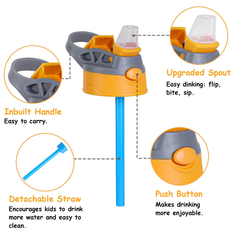 Load image into Gallery viewer, 16.2Oz Leak-proof Kids Water Bottle with Straw Push Button Sport Water Bottle for Kids Crab Ship Jellyfish Rocket
