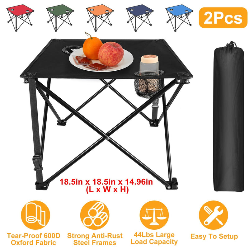Load image into Gallery viewer, 2Pcs Foldable Camping Table Portable Picnic Table Lightweight Travel Desk with 2 Cup Holders/Table Carrying Bag
