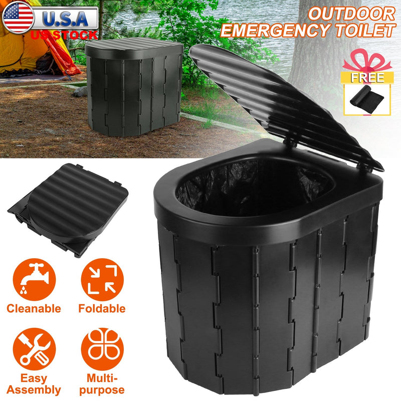 Load image into Gallery viewer, Foldable Emergency Toilet Portable Porta Potty for Car Travel Camping Boating Hiking Cleanable Travel Commode with Lid Carry Bag 1 Roll Garbage Bags

