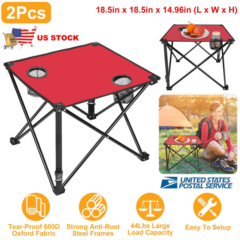 Load image into Gallery viewer, 2Pcs Foldable Camping Table Portable Picnic Table Lightweight Travel Desk with 2 Cup Holders/Table Carrying Bag
