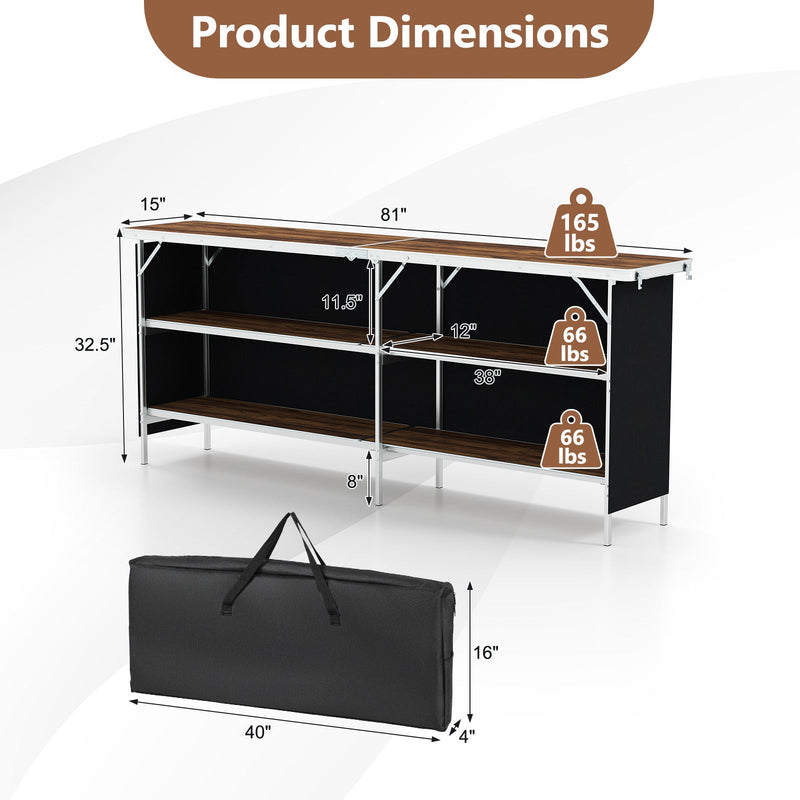 Load image into Gallery viewer, Aluminum Portable Picnic Table with 2-Tier Open Shelves and Spacious Tabletop
