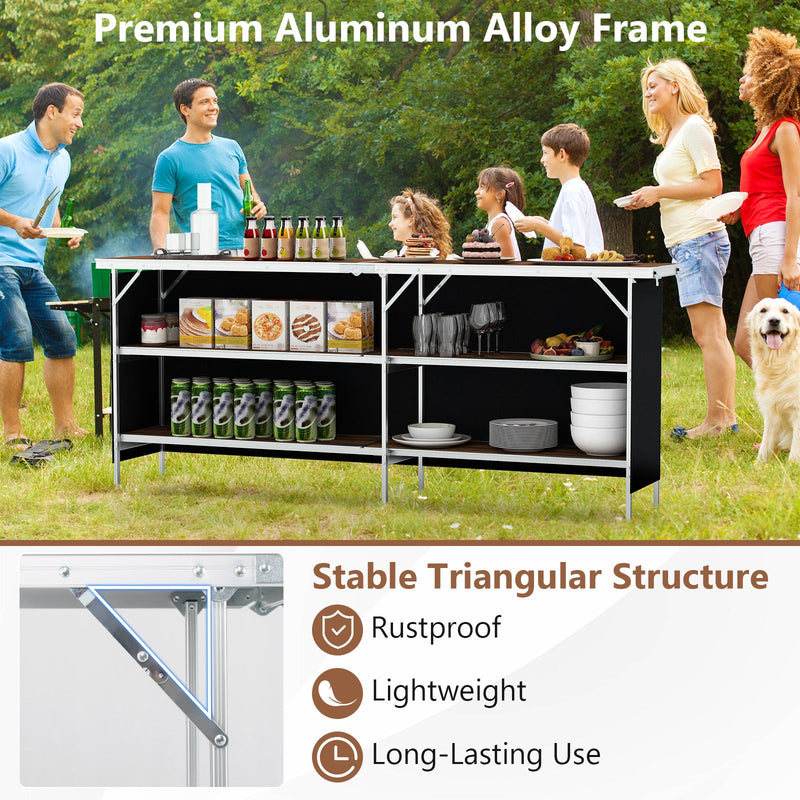 Load image into Gallery viewer, Aluminum Portable Picnic Table with 2-Tier Open Shelves and Spacious Tabletop
