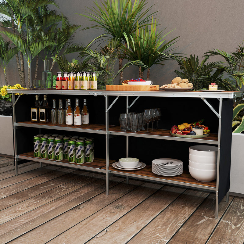 Load image into Gallery viewer, Aluminum Portable Picnic Table with 2-Tier Open Shelves and Spacious Tabletop
