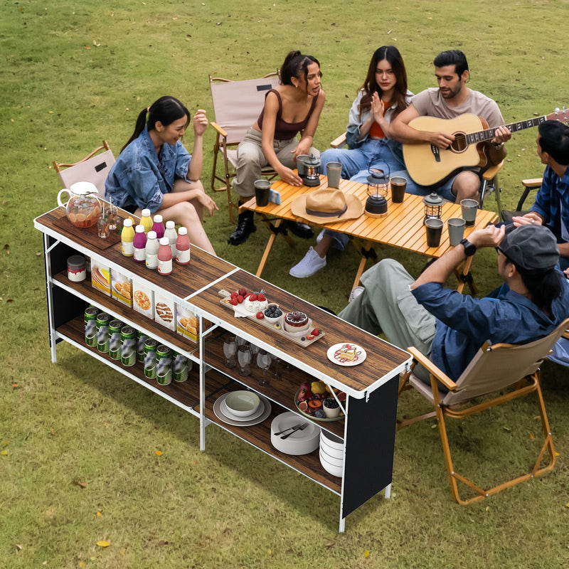 Load image into Gallery viewer, Aluminum Portable Picnic Table with 2-Tier Open Shelves and Spacious Tabletop
