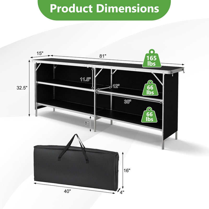 Load image into Gallery viewer, Aluminum Portable Picnic Table with 2-Tier Open Shelves and Spacious Tabletop
