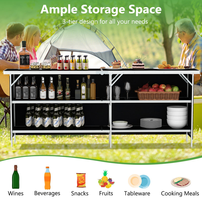 Load image into Gallery viewer, Aluminum Portable Picnic Table with 2-Tier Open Shelves and Spacious Tabletop
